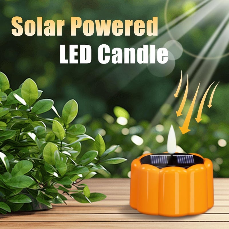 DRomance Flameless Votive Candles Solar Battery Operated Dusk to Dawn 3D Wick Flickering Outdoor Waterproof Spooky Pumpkin LED Tea Lights Candles Set of 6 Halloween Decor(2.5" D x 2.64" H) - Image 4